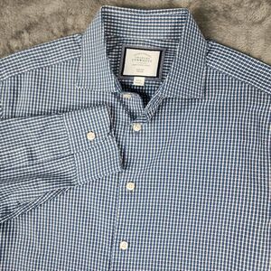 Charles Tyrwhitt Shirt Men's 16 33 Blue Check Slim Fit Non Iron Button Down